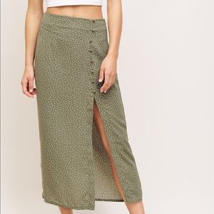Midi Skirt in Green w/ White Polka Dots